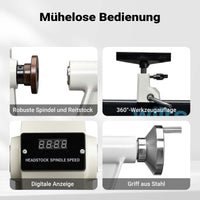 Tornio per legno, 3 variazioni di velocità 50-1450, 1250-2800 e 2800–3800 rpm, Macchina da banco per tornitura