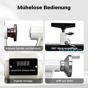 Tornio per legno, 3 variazioni di velocità 50-1450, 1250-2800 e 2800–3800 rpm, Macchina da banco per tornitura