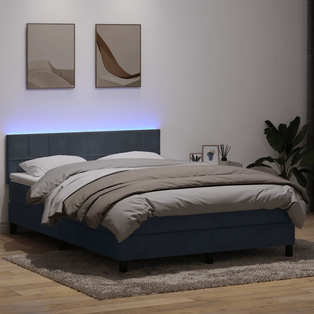 Letto a Molle con Materasso e LED Grigio Scuro 140x220 cm Velluto 3316930