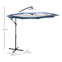 Ombrellone da Giardino a Braccio 3x2 m con Manovella, Metallo e Poliestere, Blu Scuro e Crema