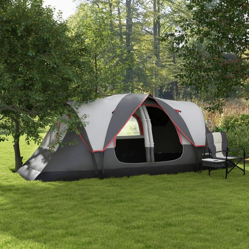 Tenda da Campeggio 6 Posti con 2 Stanze ¨C zephmum ¨C Grigio Poliestere 450x215x180 cm