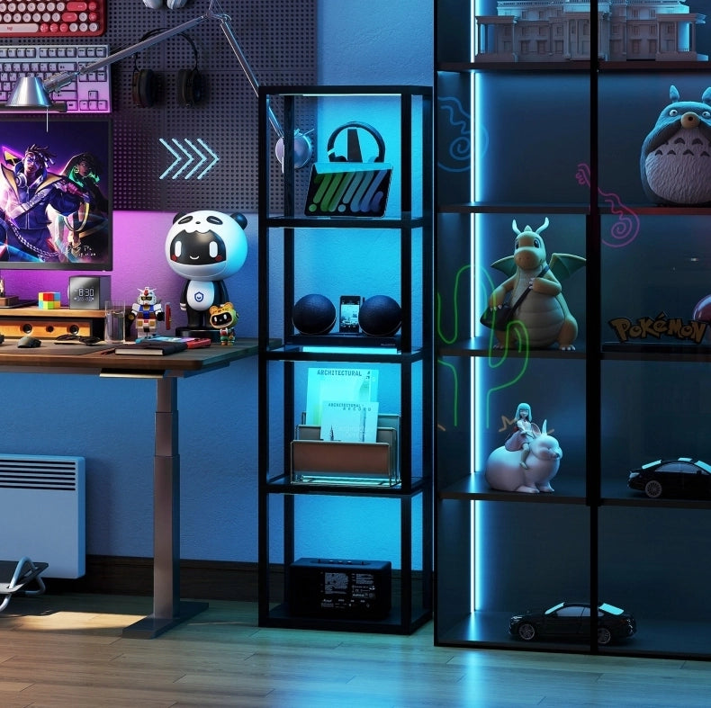 Lampada da terra LED RGB 45x29x157 cm metallo/vetro nero con telecomando –