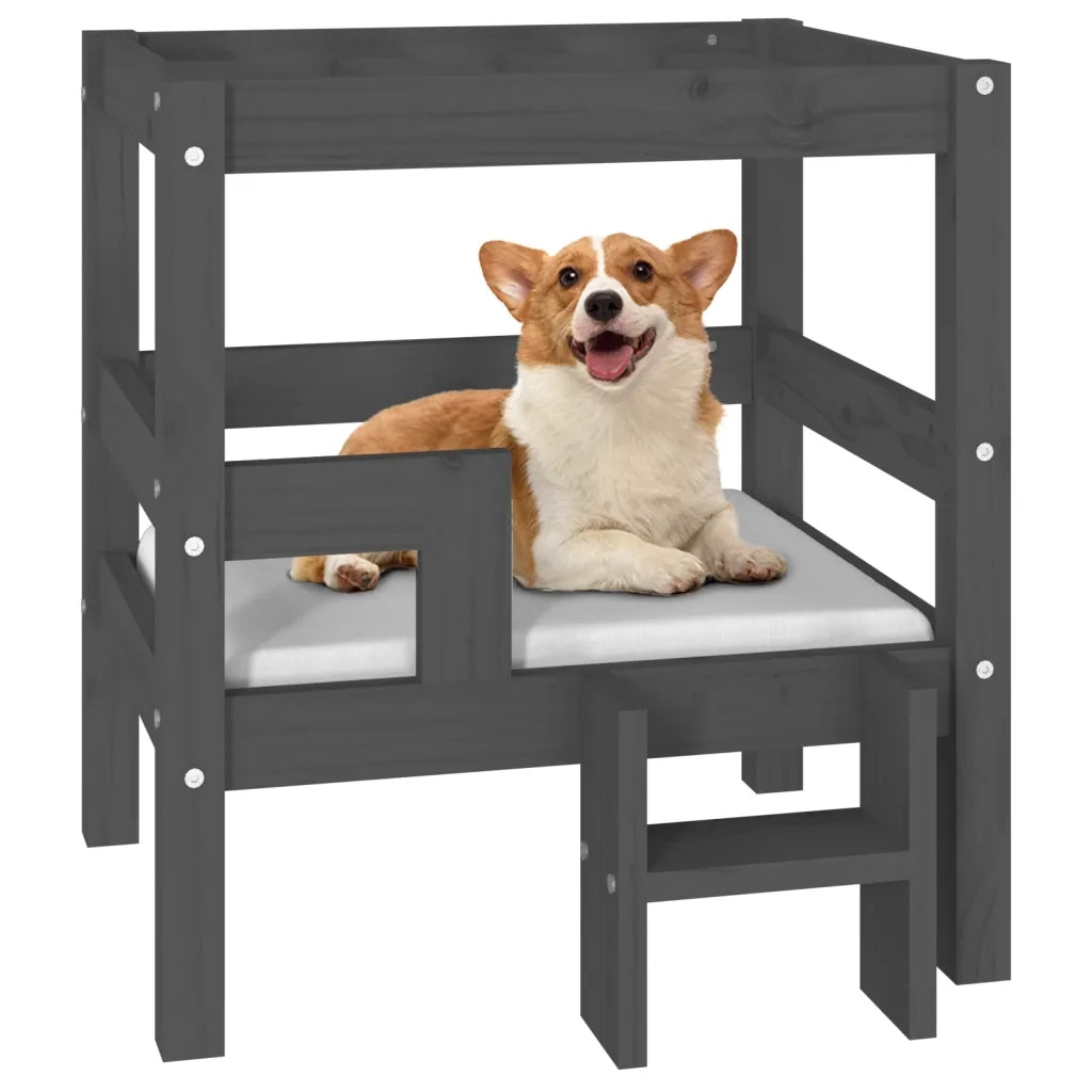 Cuccia per Cani Grigio 55,5x53,5x60cm in Legno Massello di Pino 822369