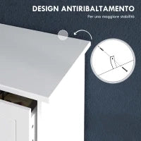 Cassettiera con 5 Cassetti in Legno Salvaspazio e Antiribaltamento, 74x40x91cm, Bianco