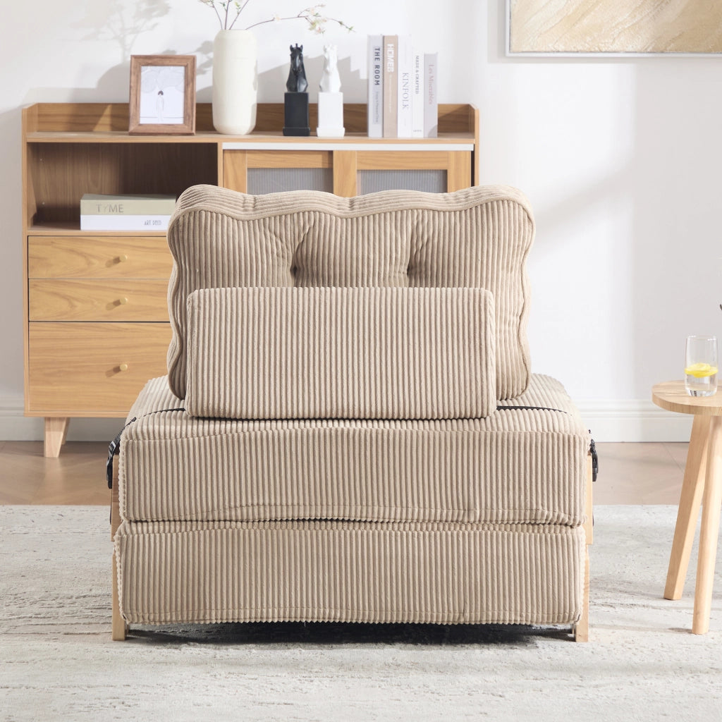 Poltrona letto singola in velluto a coste cachi; 90x86x84 cm