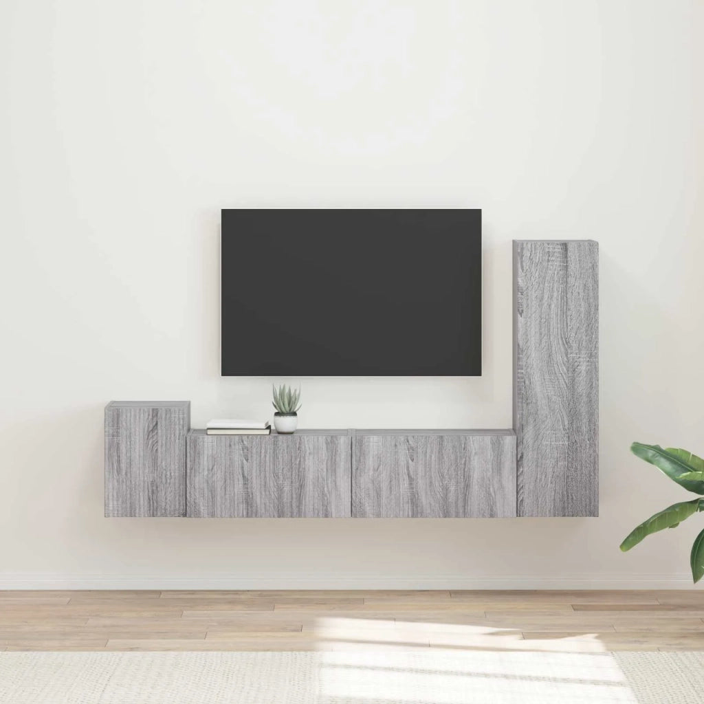 Set mobile TV 4 pz-Credenza per TV Grigio Sonoma Legno multistrato 299415