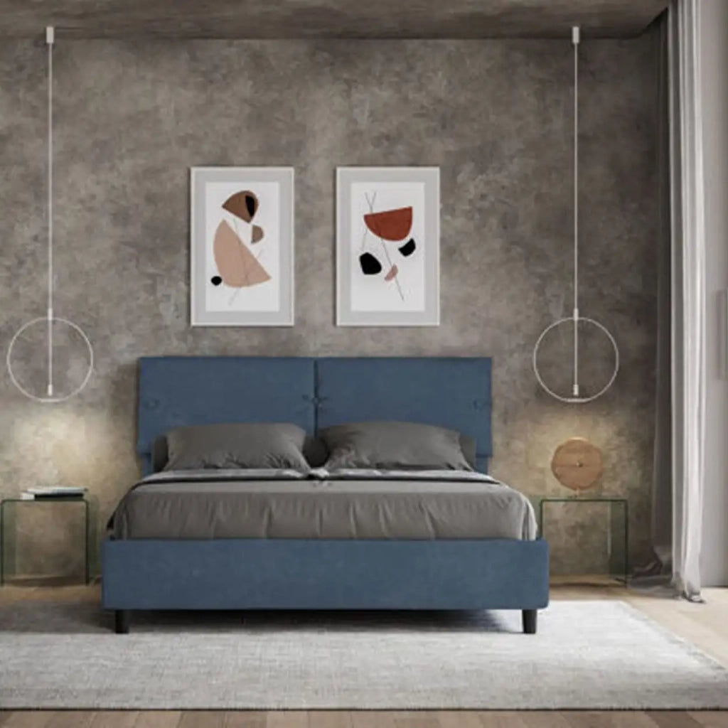 Letto matrimoniale contenitore imbottito 160x200 microfibra blu Sleeper