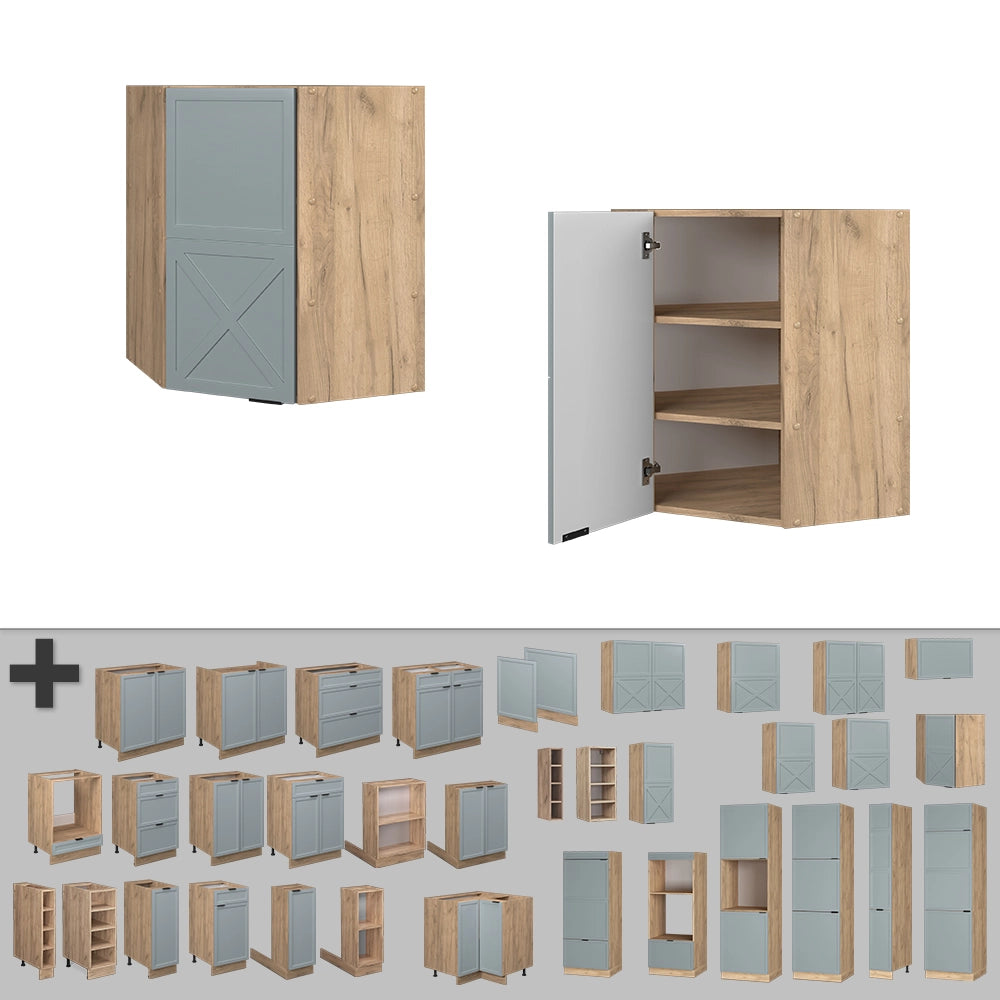 Vicco Mobile angolare da cucina Blu-grigio chiaro 57 cm