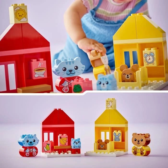 LEGO DUPLO I miei primi rituali quotidiani - Pasto e ora di andare a dormire, giocattolo sociale, 4 personaggi di animali, 10414