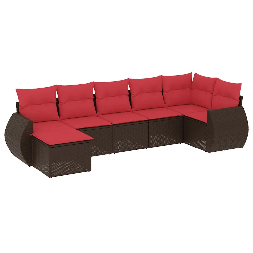 Set Divani da Giardino 7 pz con Cuscini Marrone in Polyrattan 3221683
