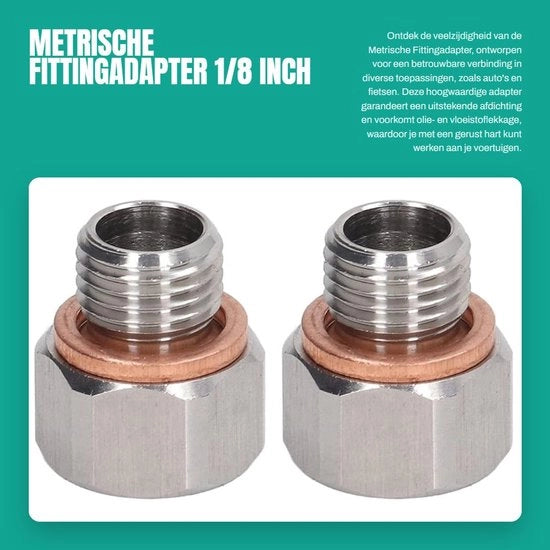 Adattatore di connessione metrica - 1/8 pollice - Eccellente sigillatura - Alluminio - M12 x 1,25 - Adatto per auto e biciclette - 2 pezzi