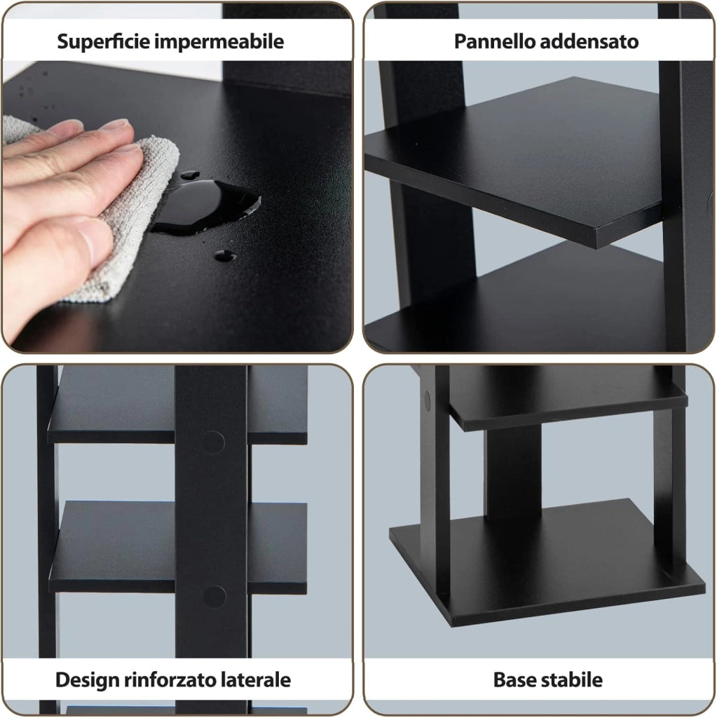 Scarpiera a 7 Ripiani, Scaffale Portascarpe in Legno con 2 Ripiani di Diverse Altezze, Scaffale Portaoggetti Multifunzione per Ingresso Soggiorno Camera da Letto, 28,5x25,5x110 cm (Nero)