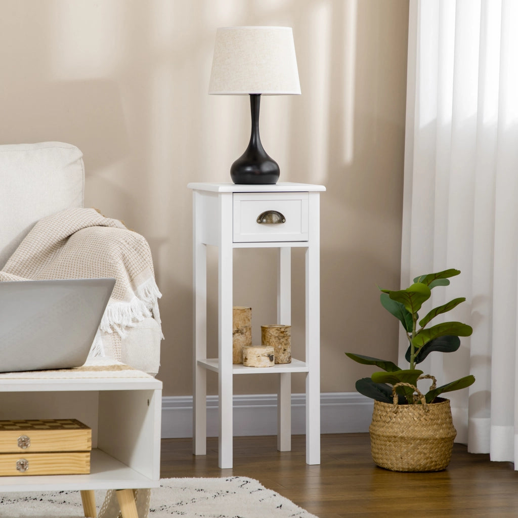 Tavolino con Cassetto e Ripiano ¨C zephmum ¨C 30x30x75 cm Bianco