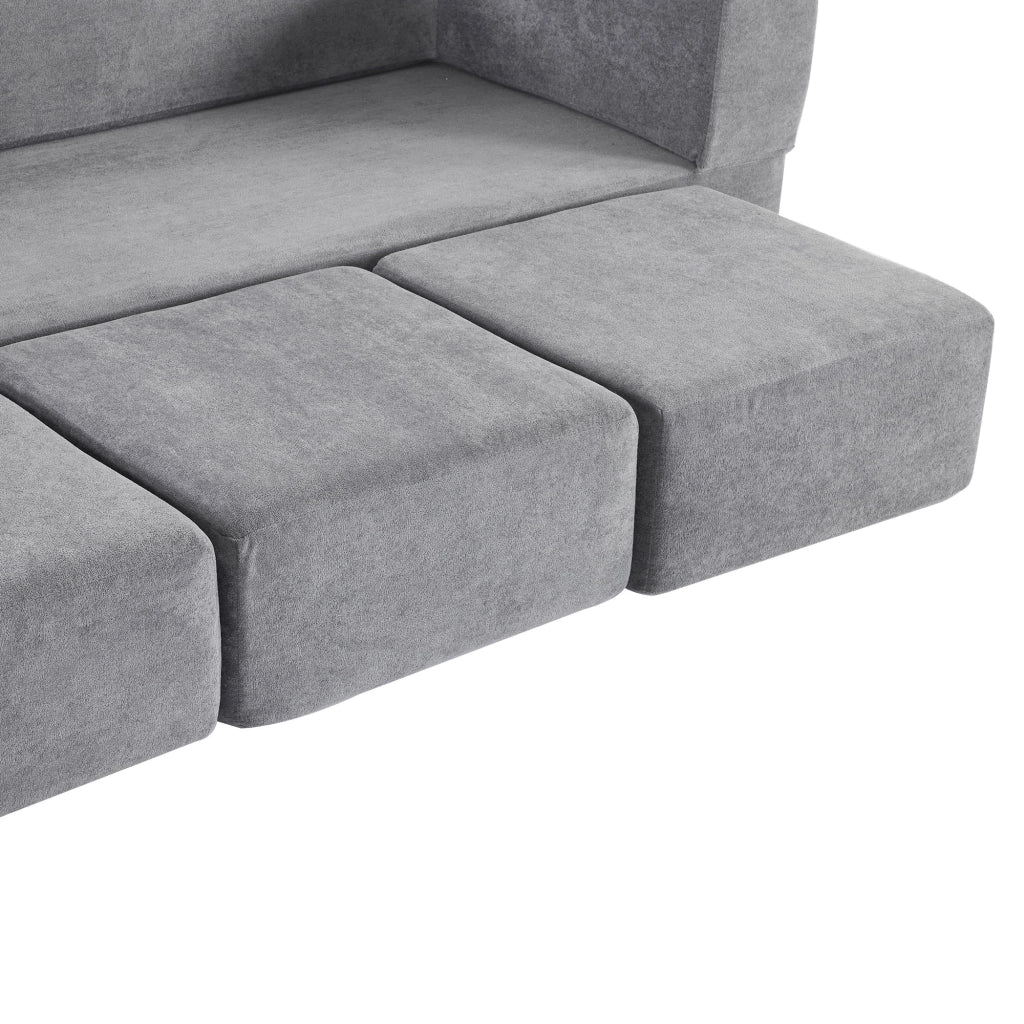 Divano letto modulare multifunzione in chenille grigio, con schiuma ad alta densità e 3 moduli