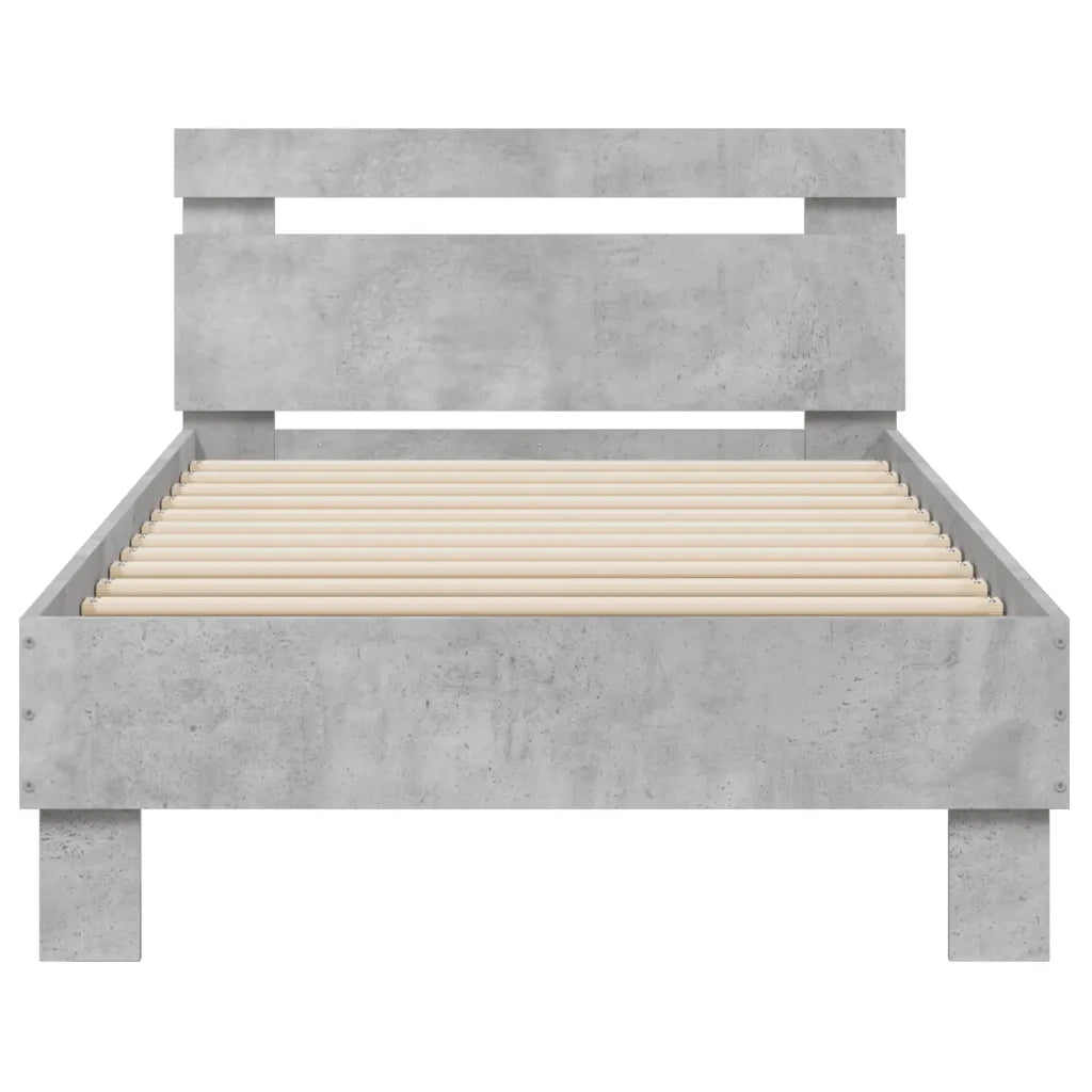 Letto singolo | Letto per adulti | Giroletto con Testiera e LED Grigio Cemento 90x200 cm