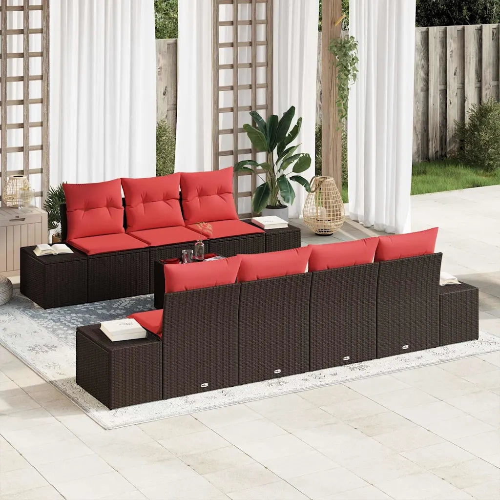 Set Divano da Giardino con cuscino 8 pcs Marrone polyrattan