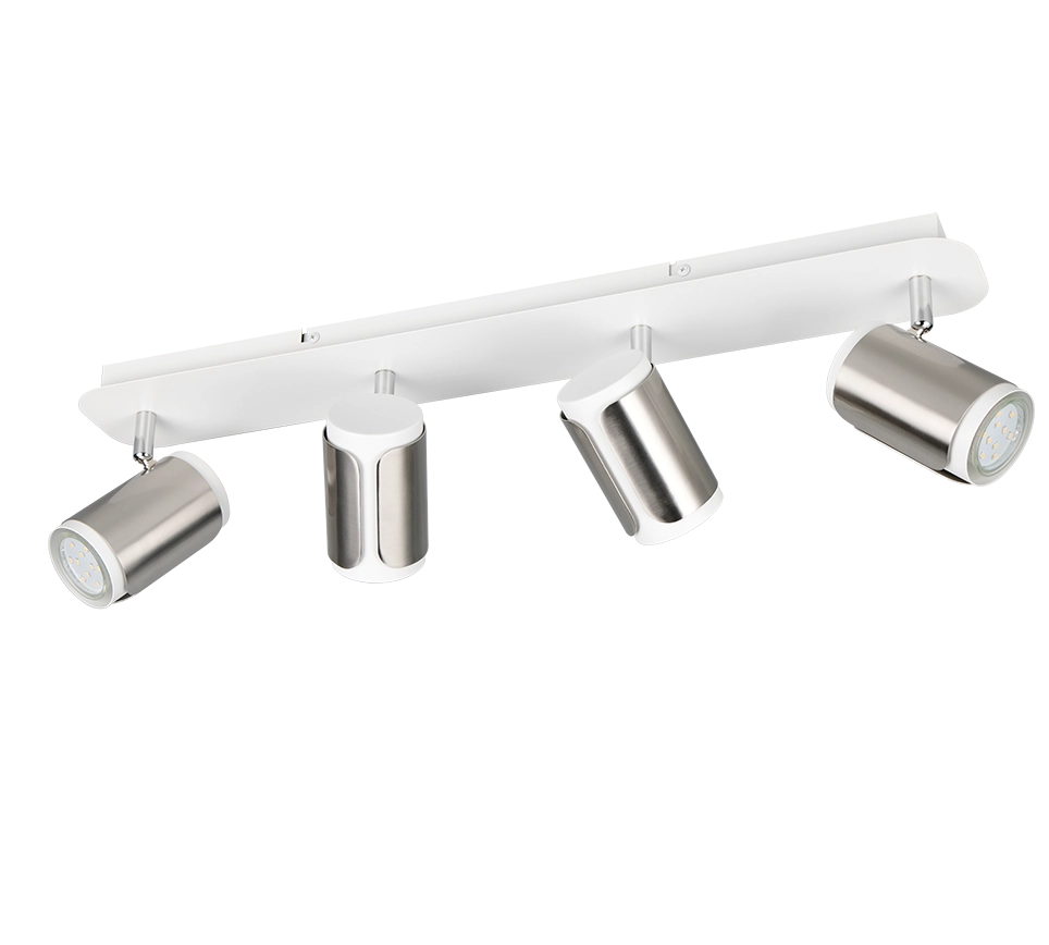 Barra 4 spots, metallo, bianco e acciaio, L 60 cm, Gillan