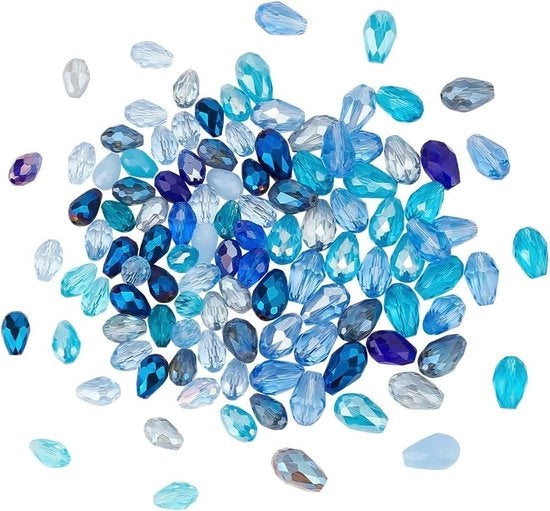 120 pezzi di cristalli di perla a goccia blu con foro verticale per gioielli fai da te