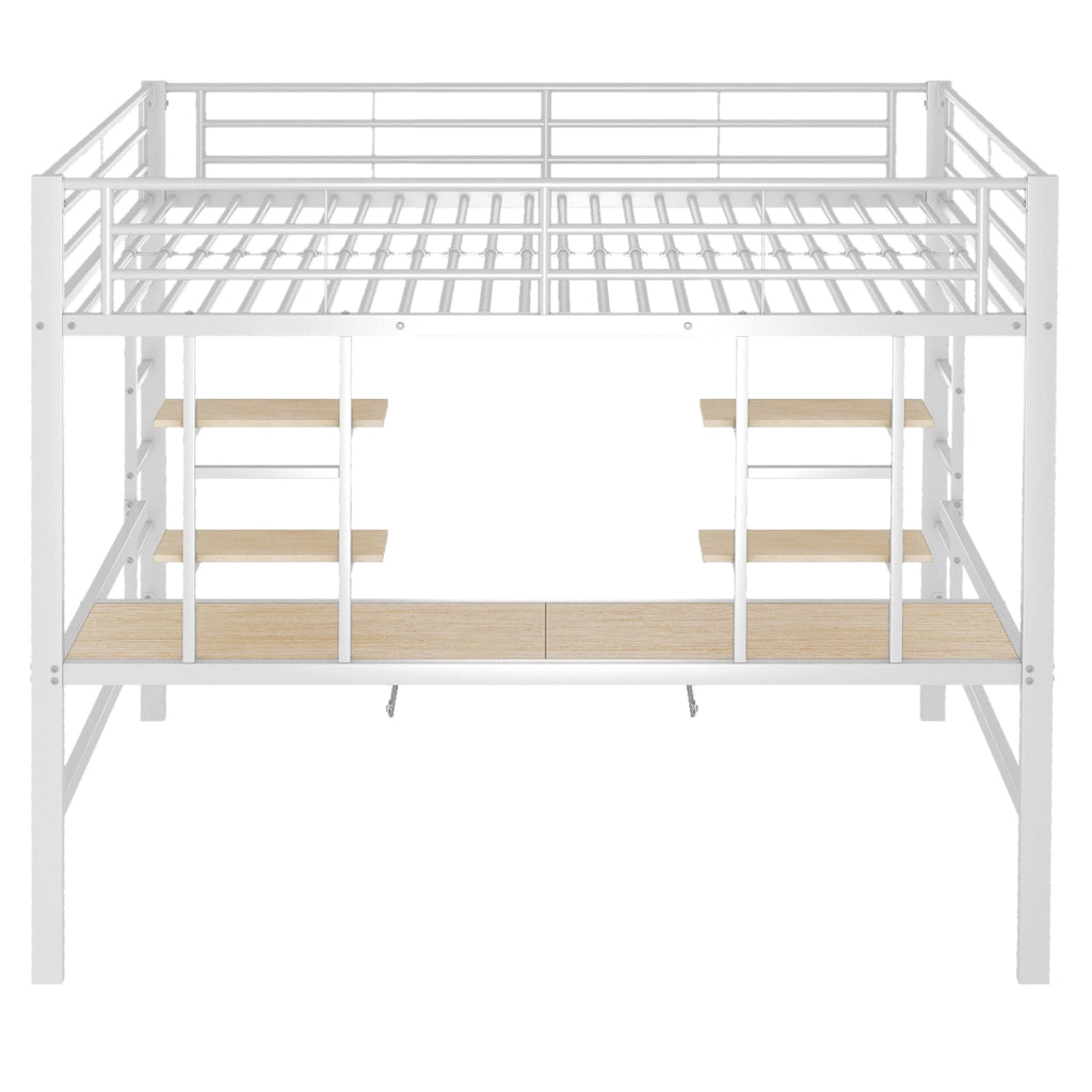 Letto a soppalco 140x200 cm con scrivania e scaffali in metallo e MDF bianco