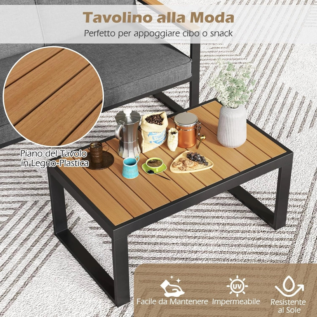 Set da Giardino in Alluminio a 2 Pezzi, Set Tavolino e Poltrona da Giardino, Set da Conversazione da Esterno, Divano Sezionale Imbottito con Tavolino da Caffè, per Cortile Balcone