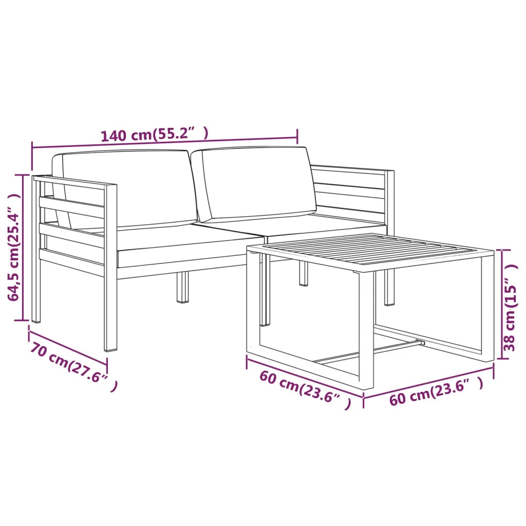 Set Divani da Giardino 3 pz con Cuscini in Alluminio Antracite 3107779