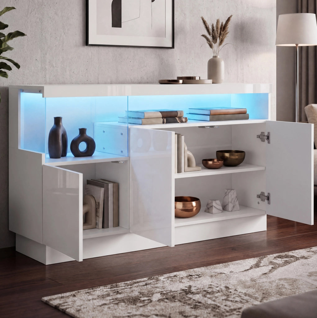 Sideboard moderno con LED e vani in acrilico