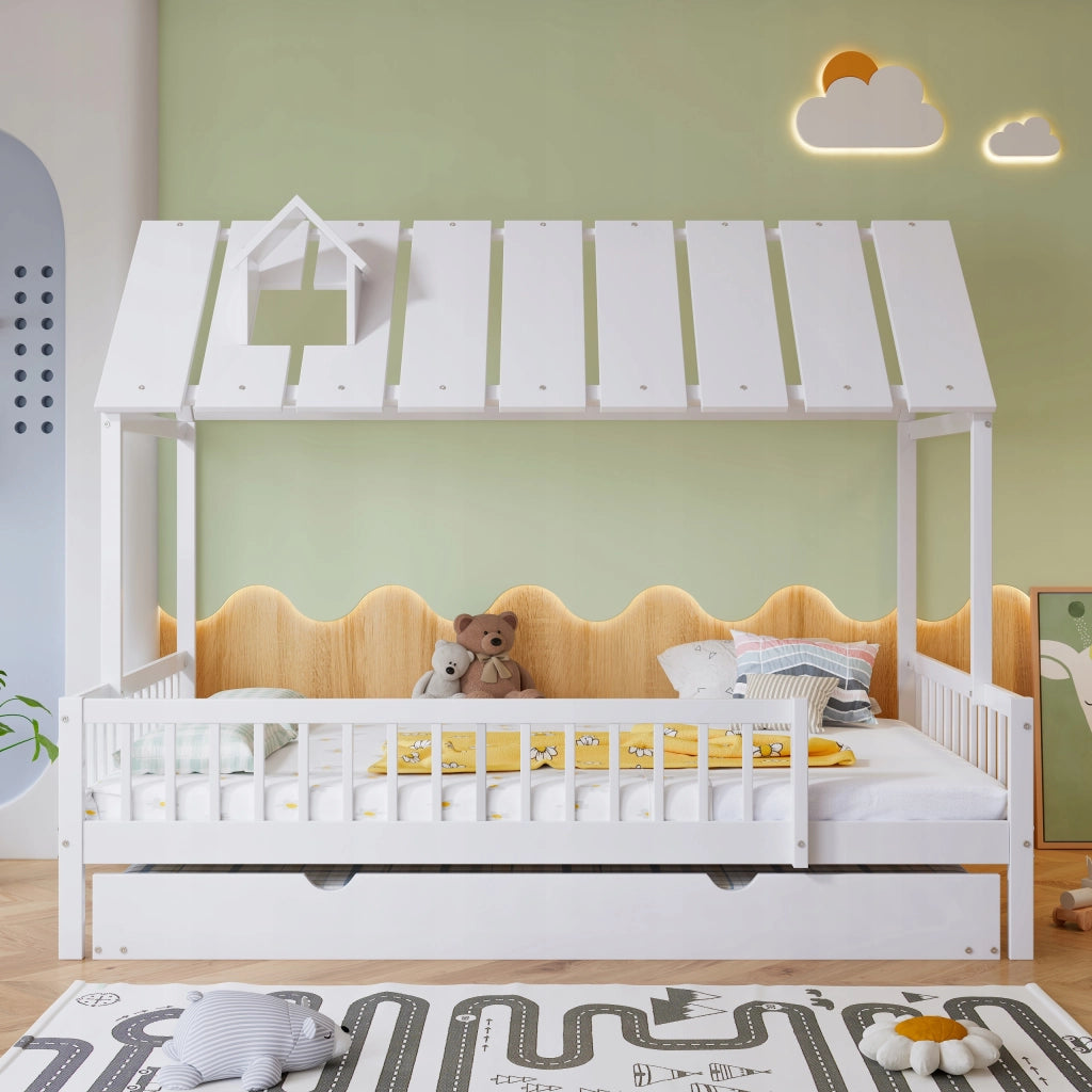 Letto singolo 120x200 - Xylo - Bianco con cassetti e comodino