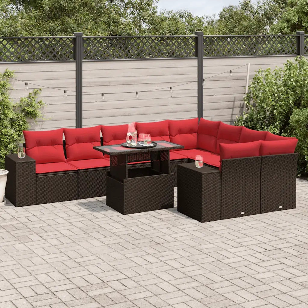 Set Divani da Giardino 10 pz con Cuscini Marrone in Polyrattan 3269394