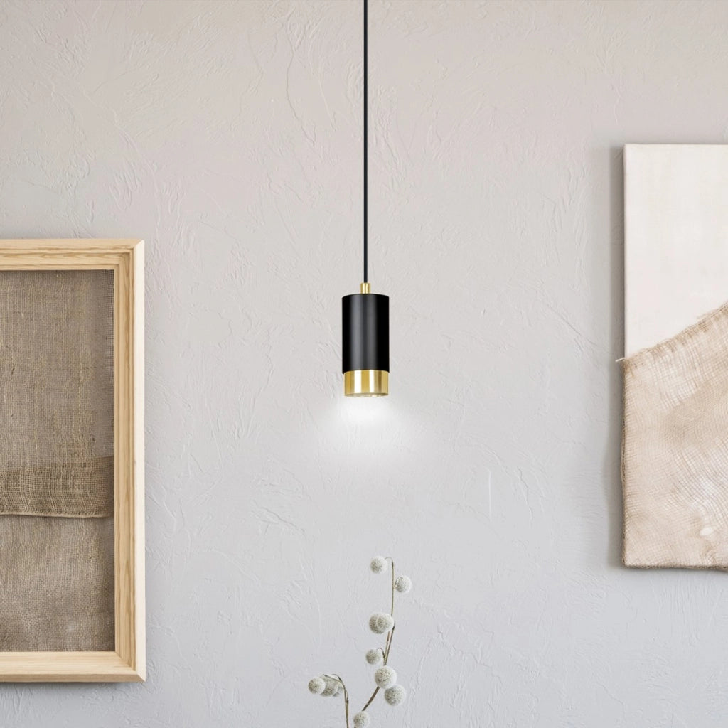Lampada a sospensione Fumiko in acciaio nero opaco e oro