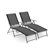 Set di 2 lettini prendisole pieghevoli 156-189 x 64 x 65-102 cm con schienale regolabile e tessuto traspirante in metallo nero 20_0011302