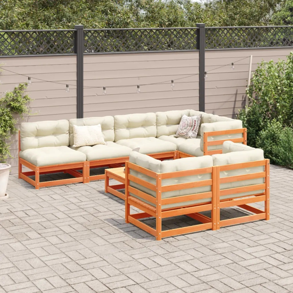 Set Divani Giardino 8 pz con Cuscini Marrone Cera Massello Pino 3299347