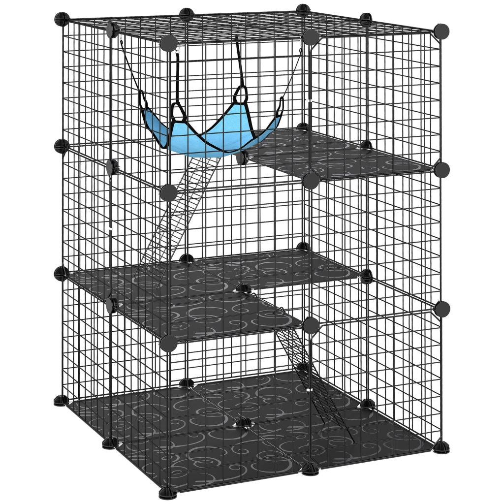 Gabbia per Gatti Recinto Personalizzabile 3 Livelli, 105cm, Nero