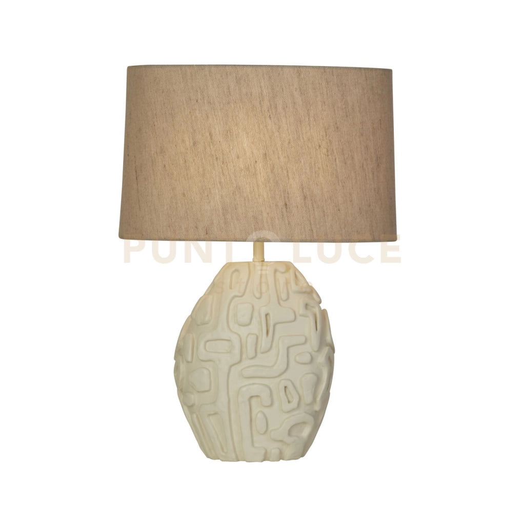 Lampada da tavolo Adelaide 1Lt, resina crema con paralume in lino bianco
