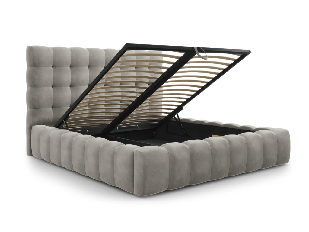 Cosmopolitan Design - Letto a cassettone con testiera "Bali" 160x200cm in velluto grigio chiaro 