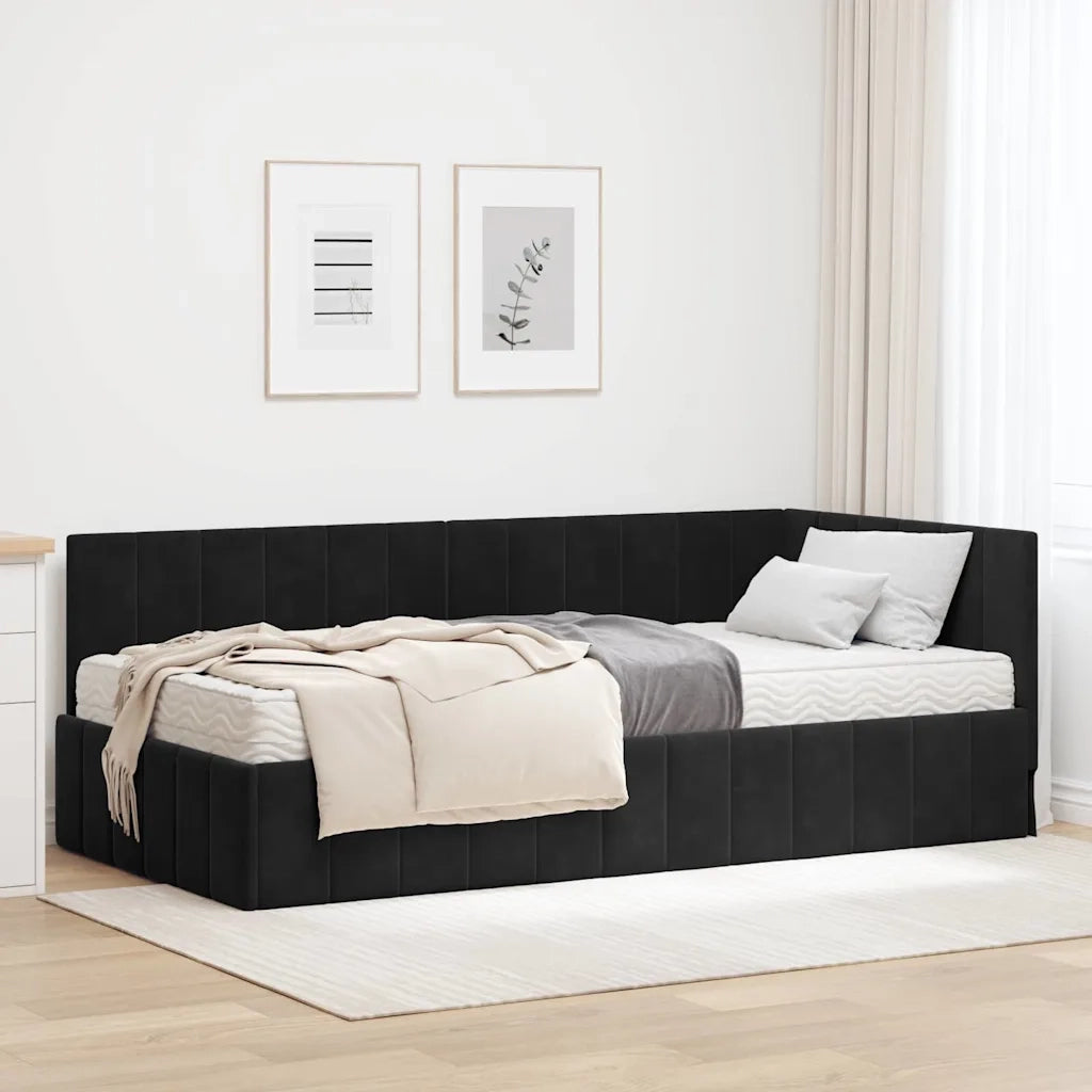 Struttura Letto Angolare con Materasso 2 pcs Nero Velluto