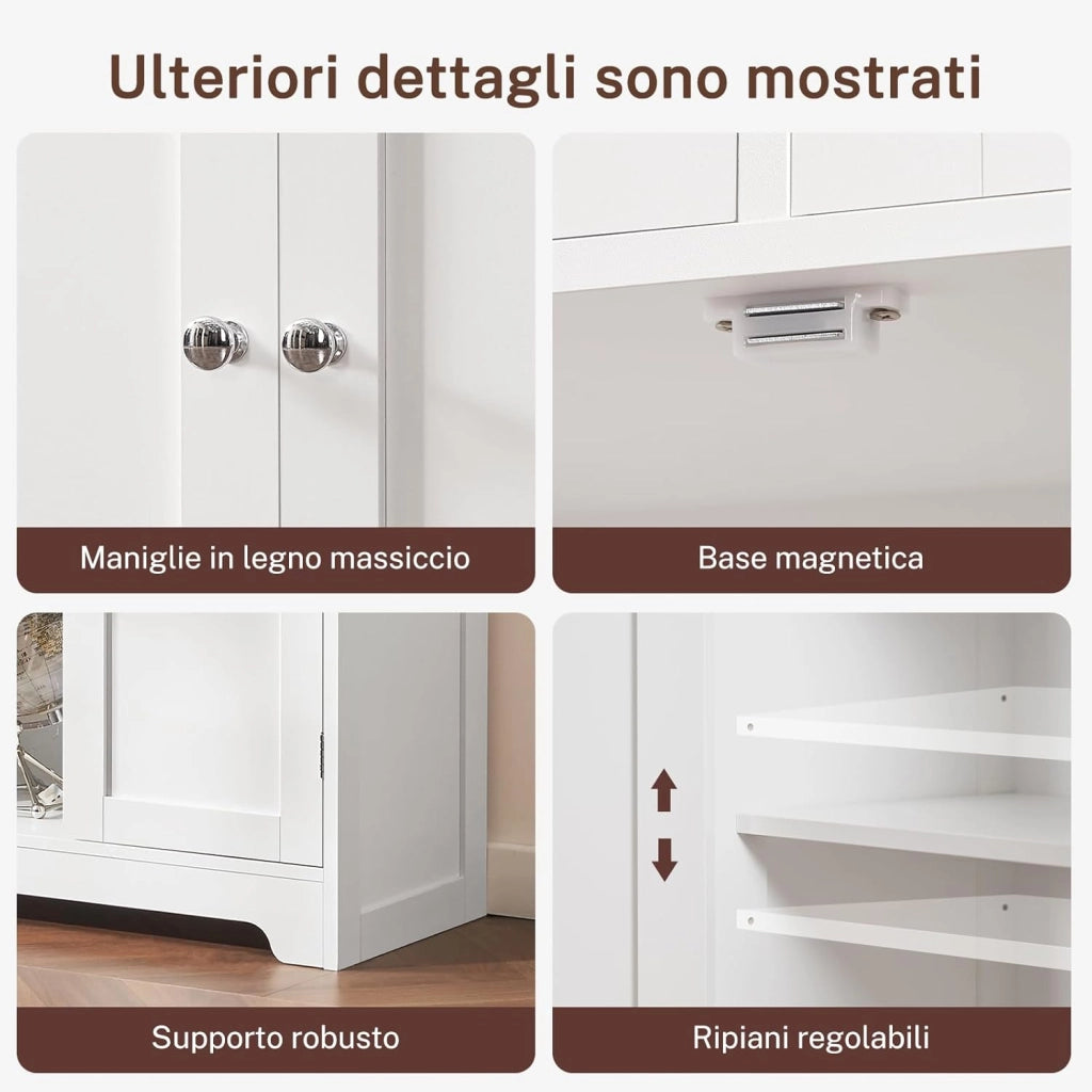 Mobile alto da bagno con 2 ripiani aperti, 2 cassetto, credenza multiuso, 60 x 30 x 147 cm, bianco