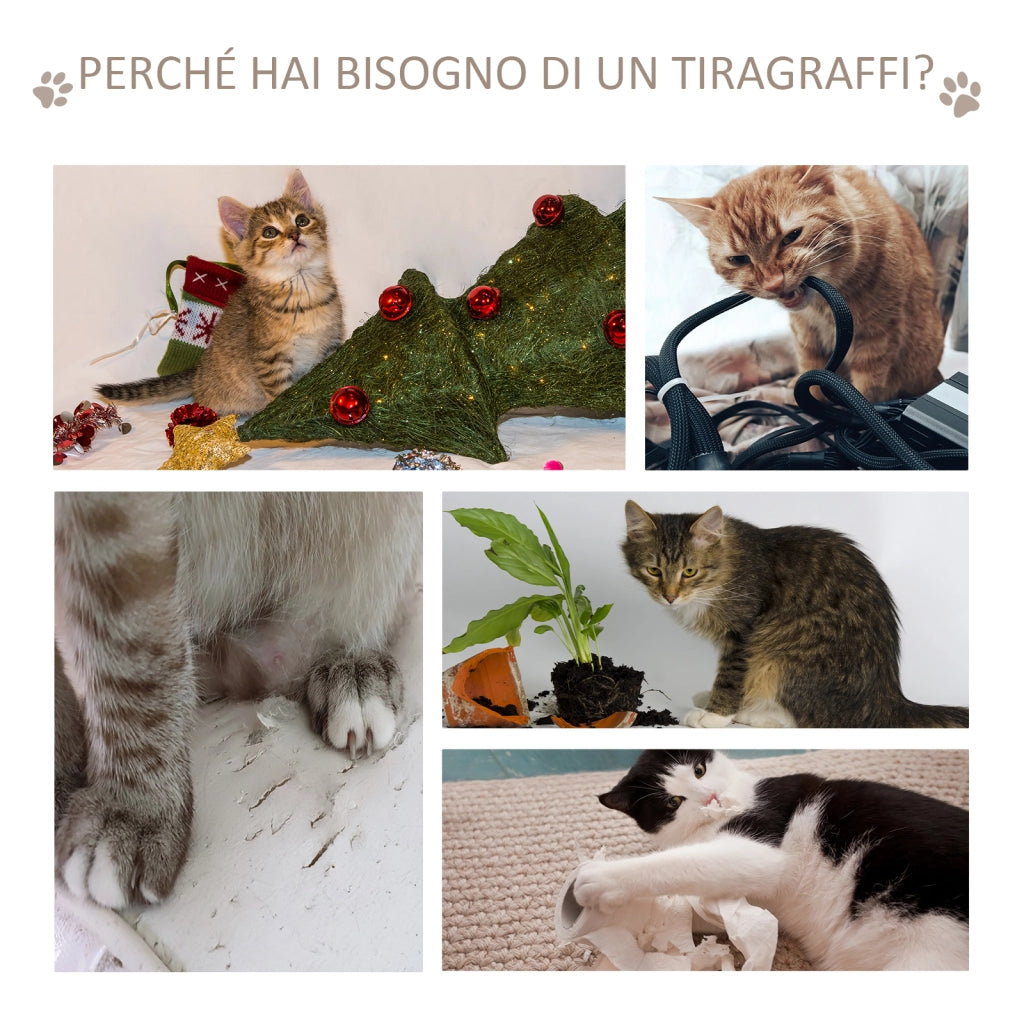 EasyComfort Tiragraffi Gatto Altezza 120cm con Cuccia Piattaforme e Giochi Sisal, MDF 71.5x49.5x120cm legno, bianco
