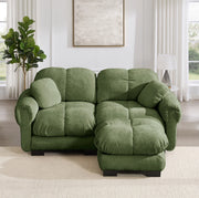 Divano in ciniglia con ottomana mobile; configurazione a L; 190x149x90 cm; verde