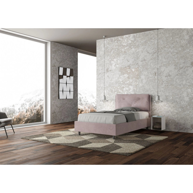 Letto imbottito Piazza e mezzo 120x190 cm Large - Con rete,Glicine,Microfibra