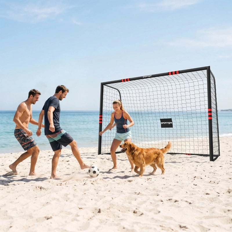 Porta da calcio da giardino con rete telaio imbottito e ancoraggi in metallo verniciato nero e rosso 300 × 200 cm