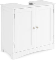 Mobile Sottolavabo per Bagno, Armadietto a Terra con 2 Ante, Ripiano e Taglio a U 22 x 19cm, Organizzatore Moderno e Salvaspazio per Prodotti da Toeletta e Asciugamani, Bianco