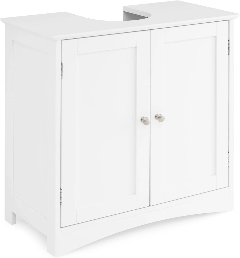 Mobile Sottolavabo per Bagno, Armadietto a Terra con 2 Ante, Ripiano e Taglio a U 22 x 19cm, Organizzatore Moderno e Salvaspazio per Prodotti da Toeletta e Asciugamani, Bianco