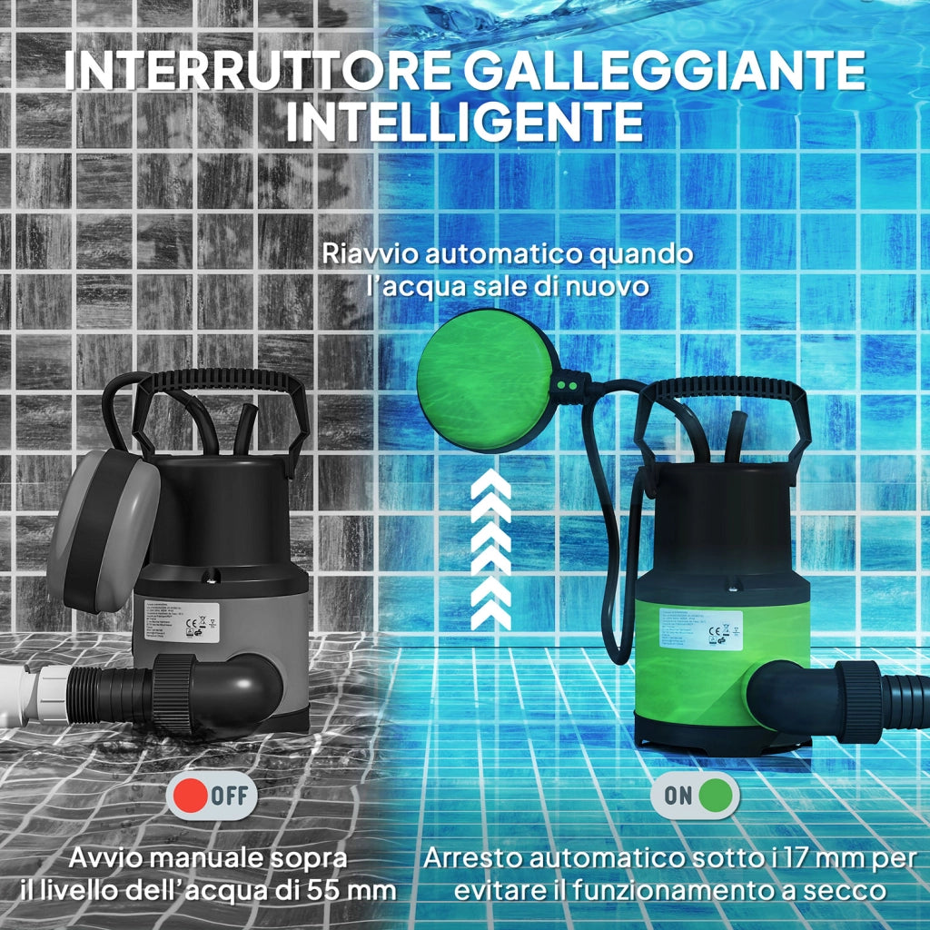 Pompa a Immersione 400W per Acqua Sporca/Pulita 7m Profondità Max 9,000L/h Gestisce Particelle fino a 15mm Interruttore