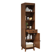 Colonna bagno con 1 anta reversibile; 1 cassetto e vani aperti con chiusura soft-close per bagno; in MDF; noce