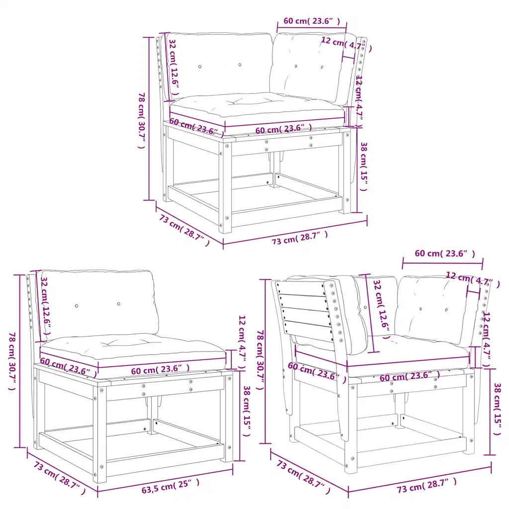 Set Divani Giardino 5pz con Cuscini Bianco Legno Massello Pino 3217001