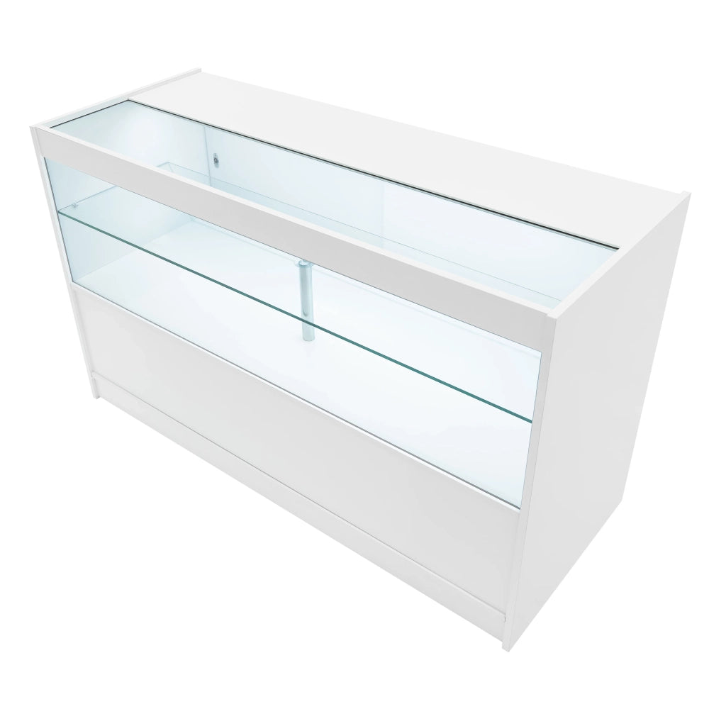 Set Bancone Bianco Hera LED K1500 C1500 CM60 con Serratura e Vetrina Espositiva