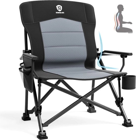 Campingstraße in alluminio pieghevole - XL sedia a sdrucciole con supporto lombare - 1 pezzo - Nero