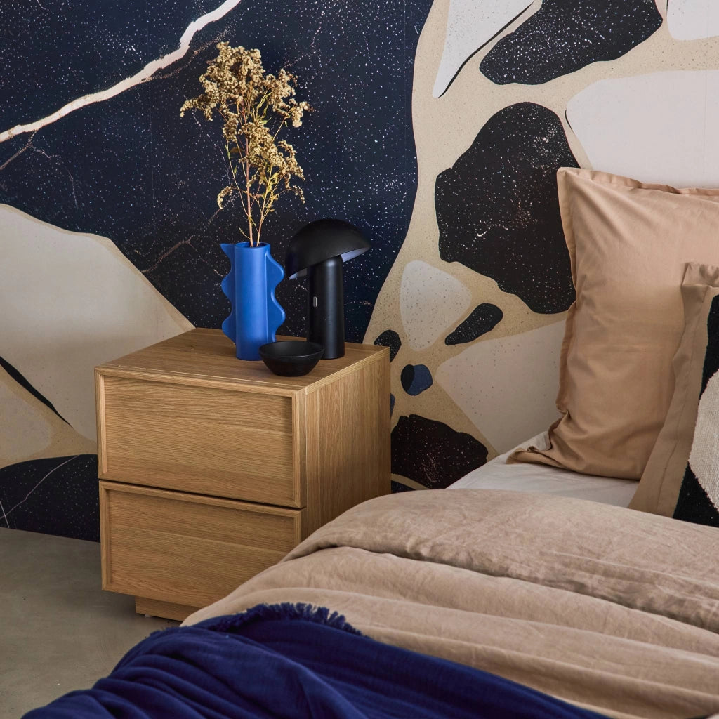 Comodino effetto legno 2 cassetti, marrone naturale