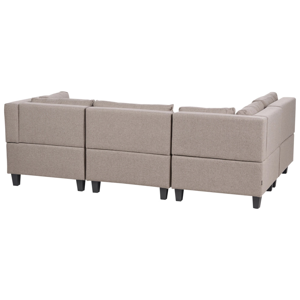 Divano componibile 4 posti imbottito in tessuto marrone gambe nere schienale imbottito lato destro stile moderno