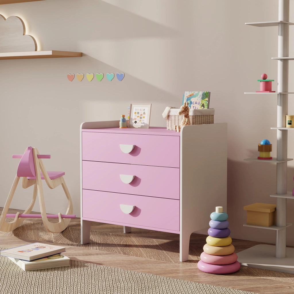Cassettiera per bambini con 3 cassetti ¨C zephmum ¨C rosa e bianco, MDF